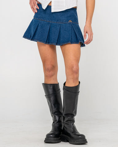 POPPY PLEATED DENIM MINI SKIRT
