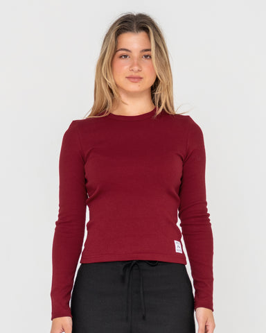RUSTY ESSENTIALS RIBBED LONG SLEEVE TEE