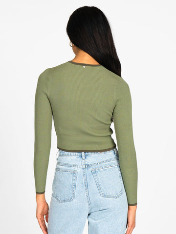 CHARIS RIBBED CROP L/S CONTRAST KNIT TOP